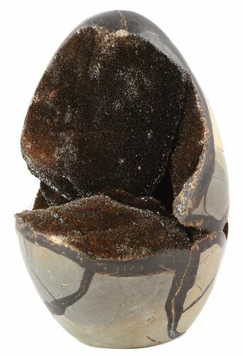 Polished Septarian Geode Sculpture - Black Crystals #45209